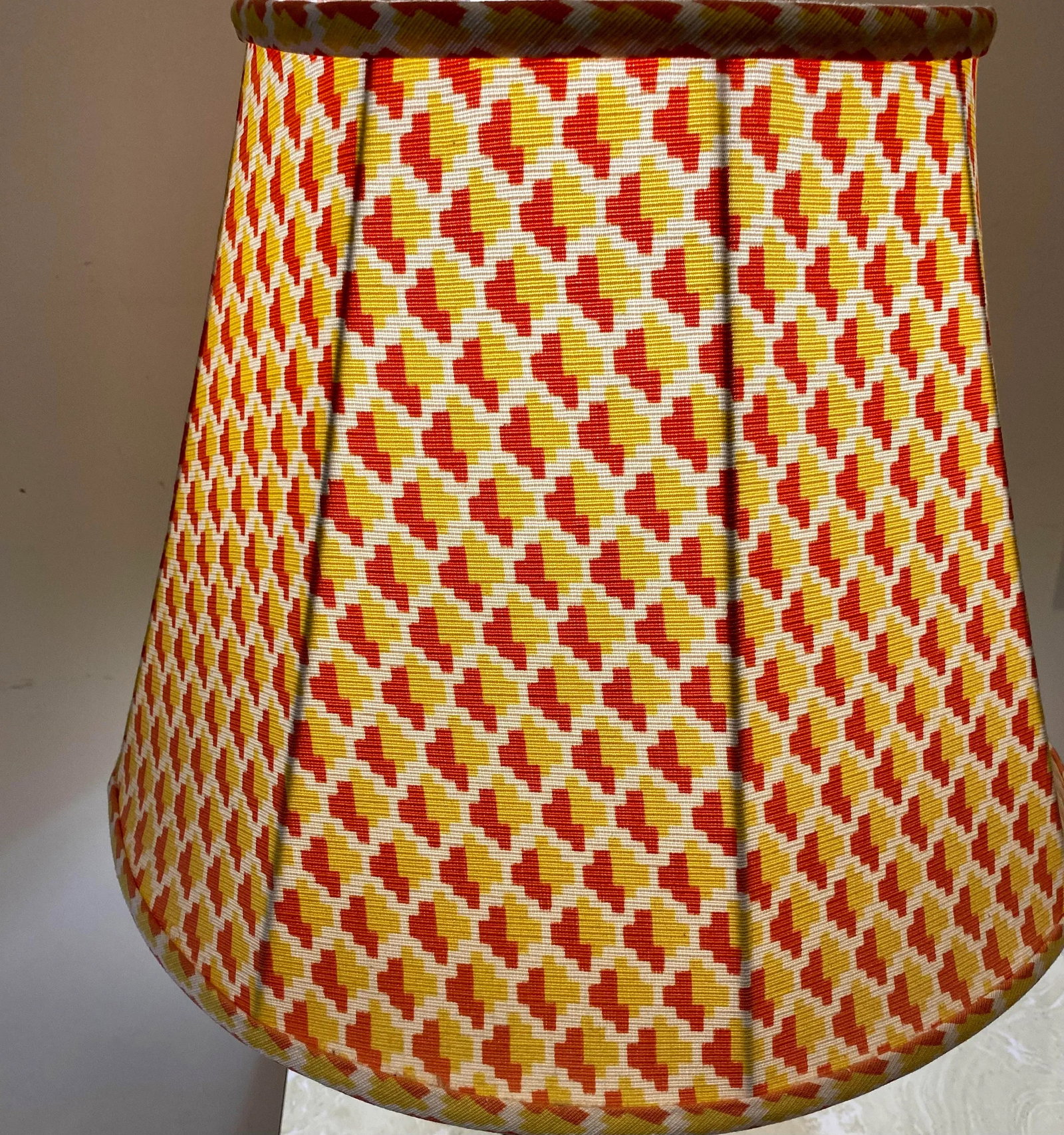 1970s Yellow Lamp With Custom Shade, Wood Stained Base - 4