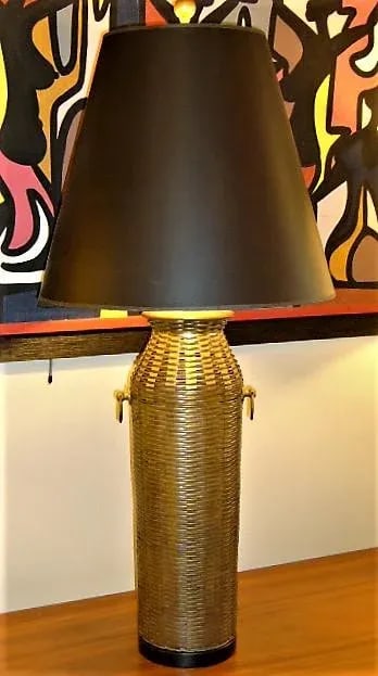 1976 Modern Chapman Lamp Tall Woven Brass Vase Shaped Table Lamp - 3