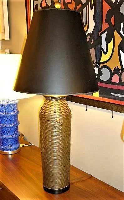 1976 Modern Chapman Lamp Tall Woven Brass Vase Shaped Table Lamp - 9