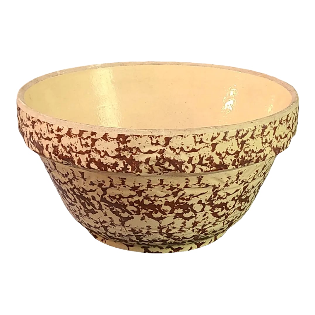 Early 20th Century Spongeware Yellow Stoneware Large Mixing Bowl, Marked U.S.A. (1 of 7)