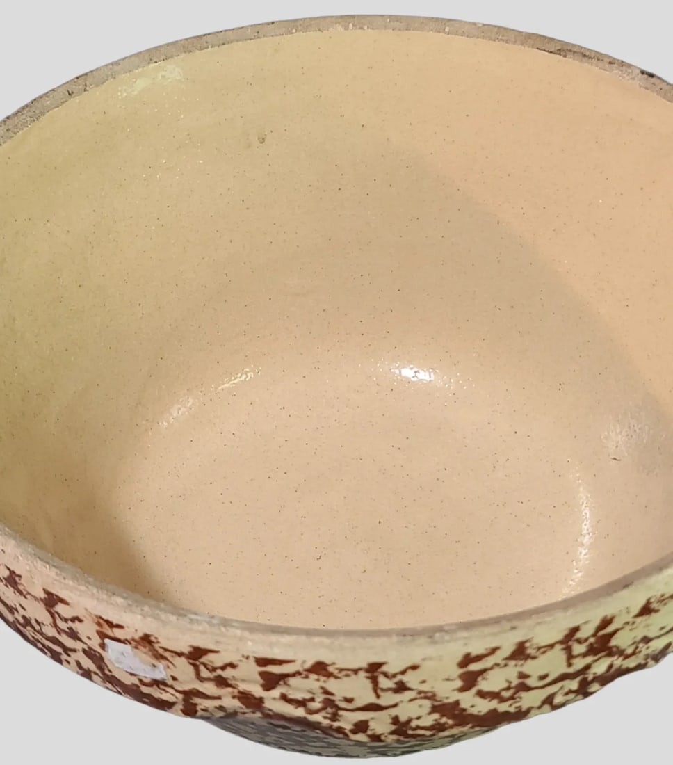 Early 20th Century Spongeware Yellow Stoneware Large Mixing Bowl, Marked U.S.A. - 5