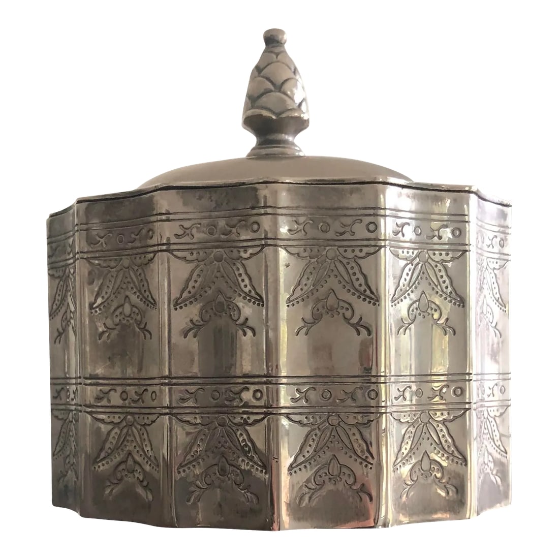 Vintage Godinger Velvet Lined Box C. 1991: This beautiful, silver, Indian piece is delicately detailed from the top of its stem to its crushed red velvet insides. It's the perfect decorative tidbit to add to your shelves, to fill with your pri