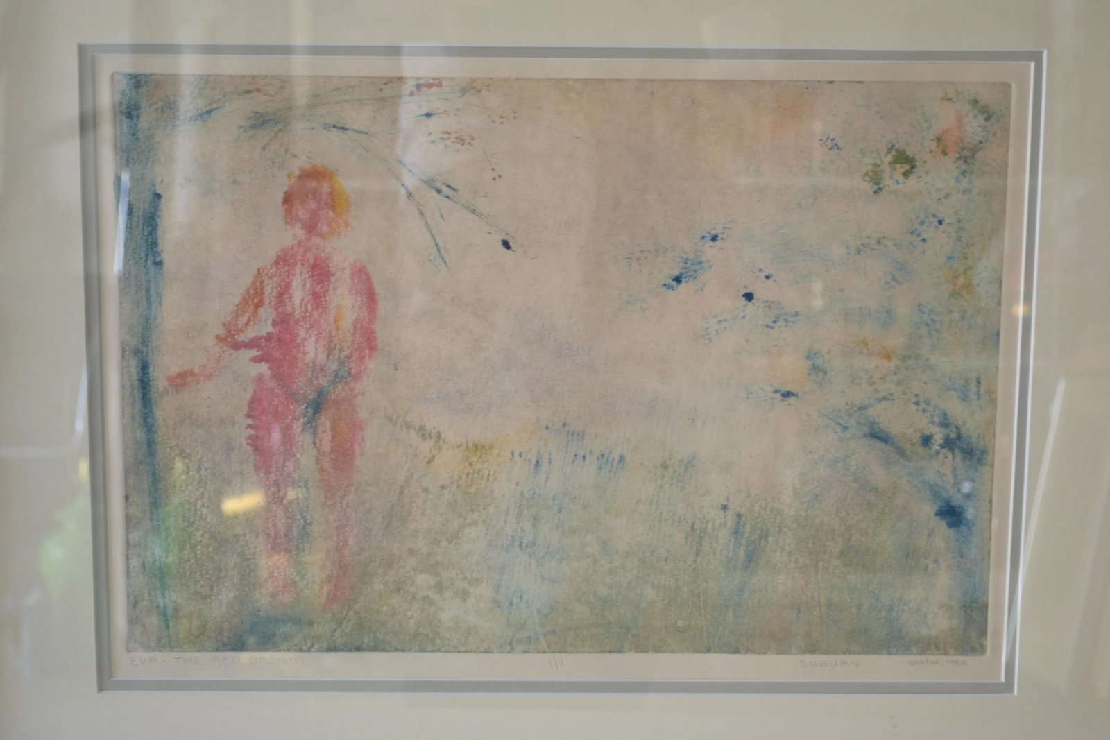 1982 "Eva-The Red Dream Pastel and Water Color Painting by Duguay - 2
