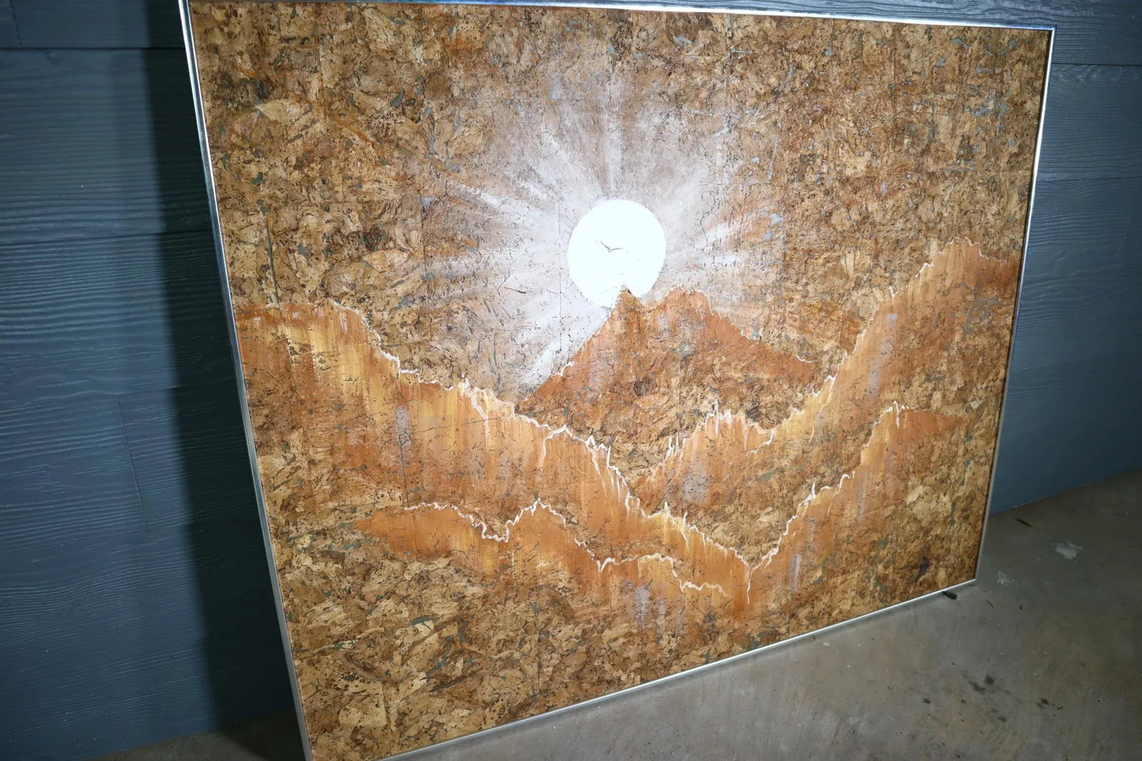 Vintage Retro Large Horizon Painting on Cork Original Painting Art Mid Century Retro Framed Wall Sun - 5