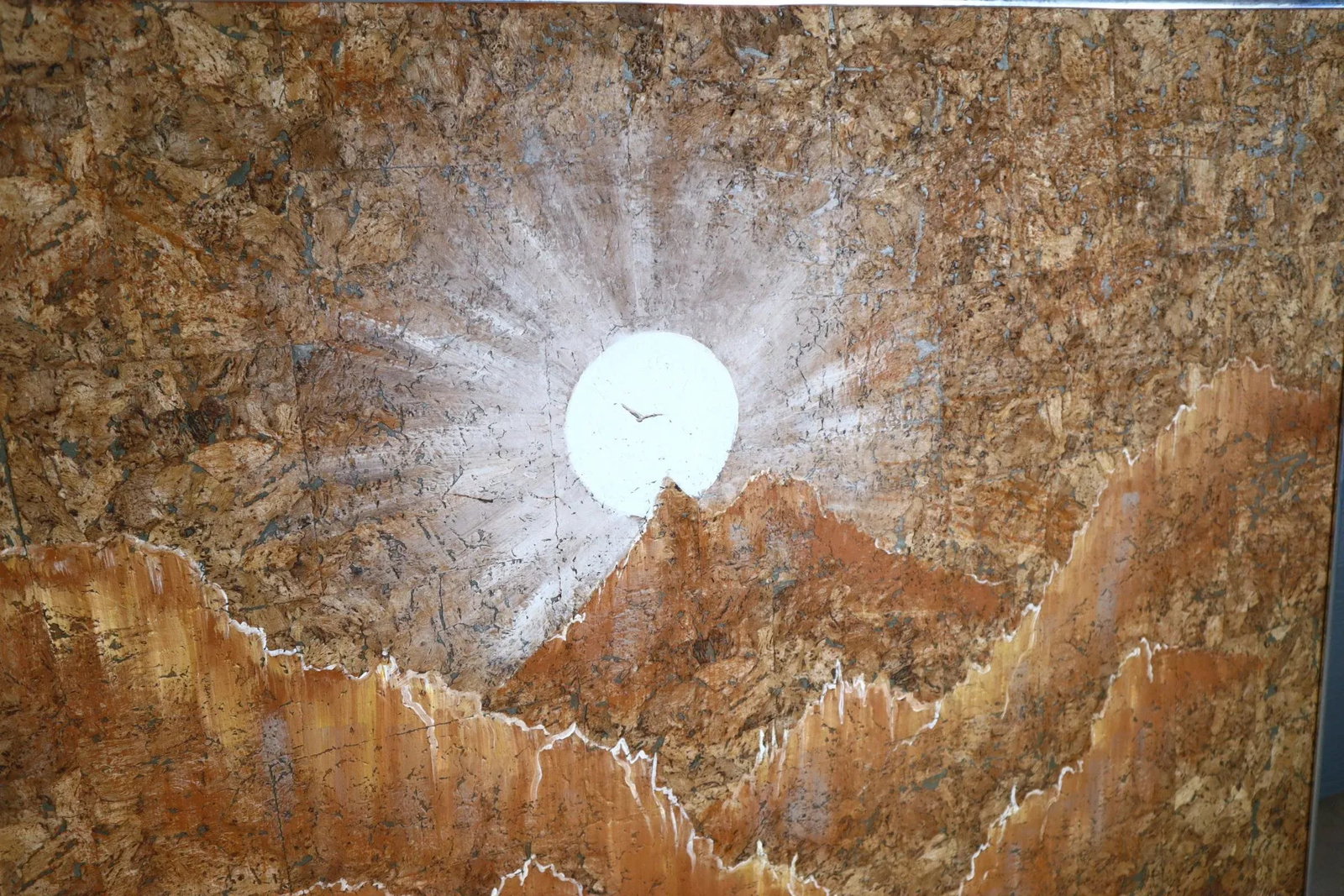 Vintage Retro Large Horizon Painting on Cork Original Painting Art Mid Century Retro Framed Wall Sun - 6