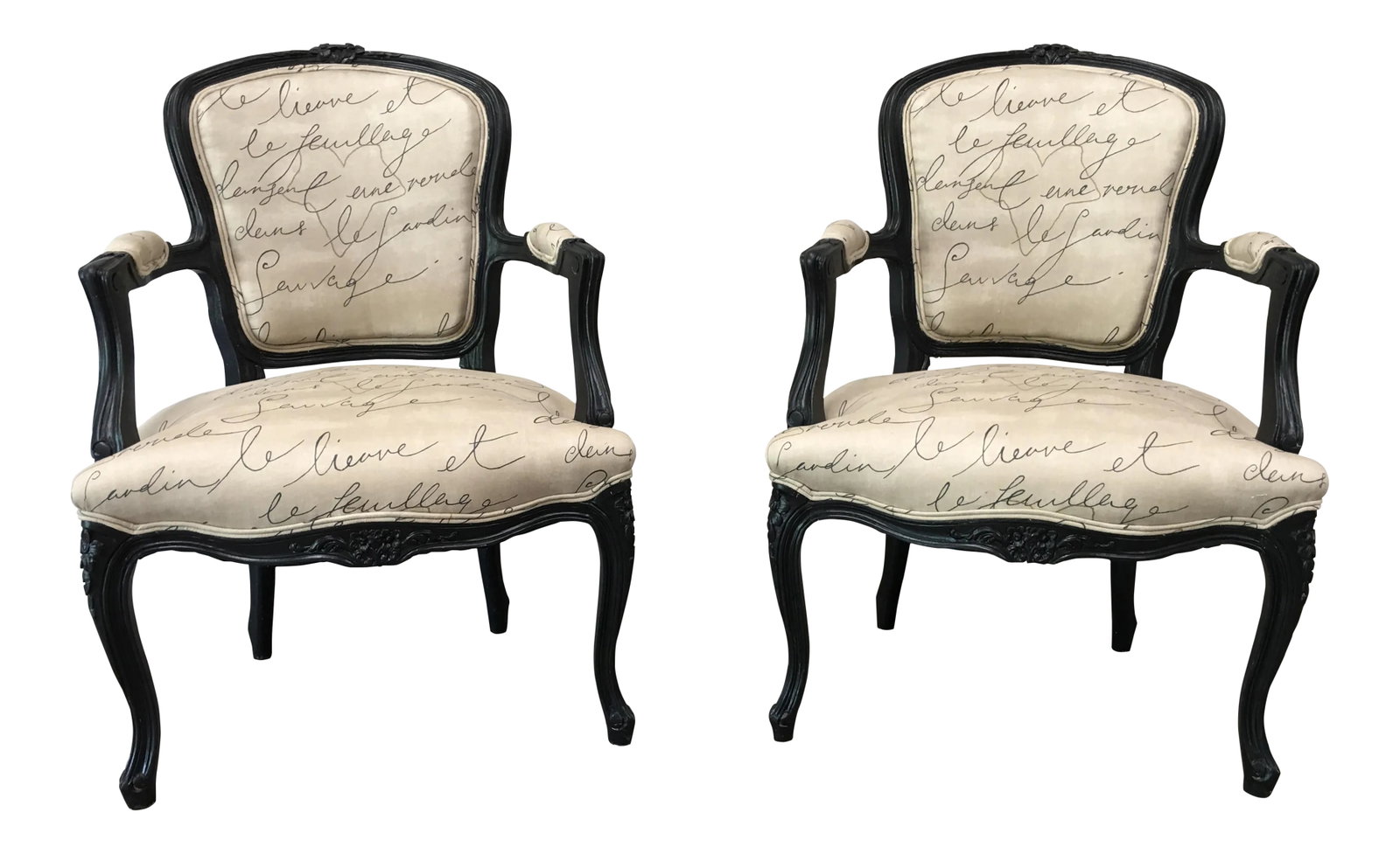 19th Century Louis XV Style Tan Upholstered Arm Chairs - a Pair (1 of 11)