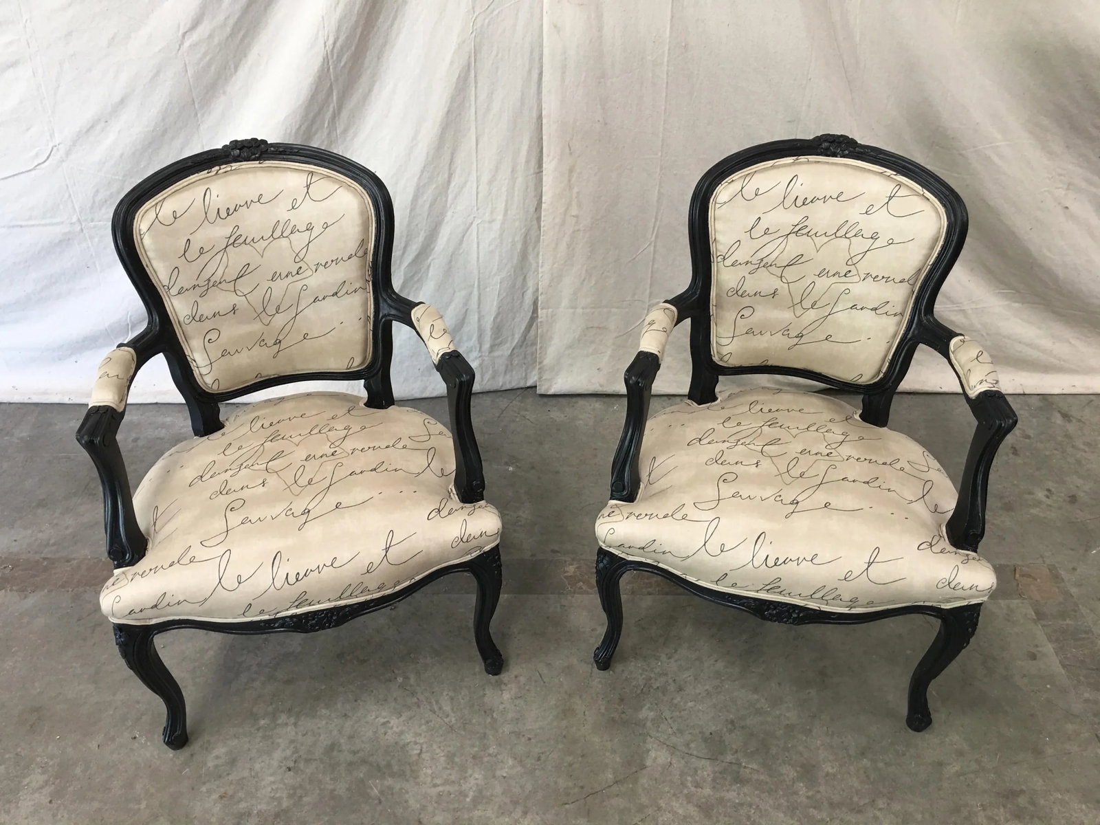 19th Century Louis XV Style Tan Upholstered Arm Chairs - a Pair - 2