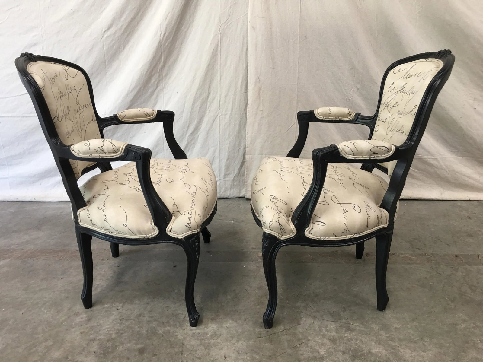 19th Century Louis XV Style Tan Upholstered Arm Chairs - a Pair - 3