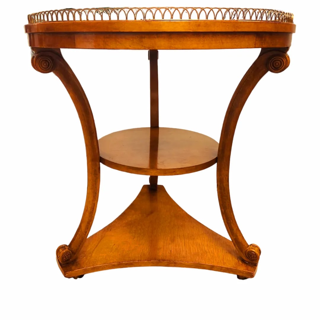Early 20th Century Antique Biedermeier Style Rolling Table With Reticulated Brass Gallery and Shelf - 11