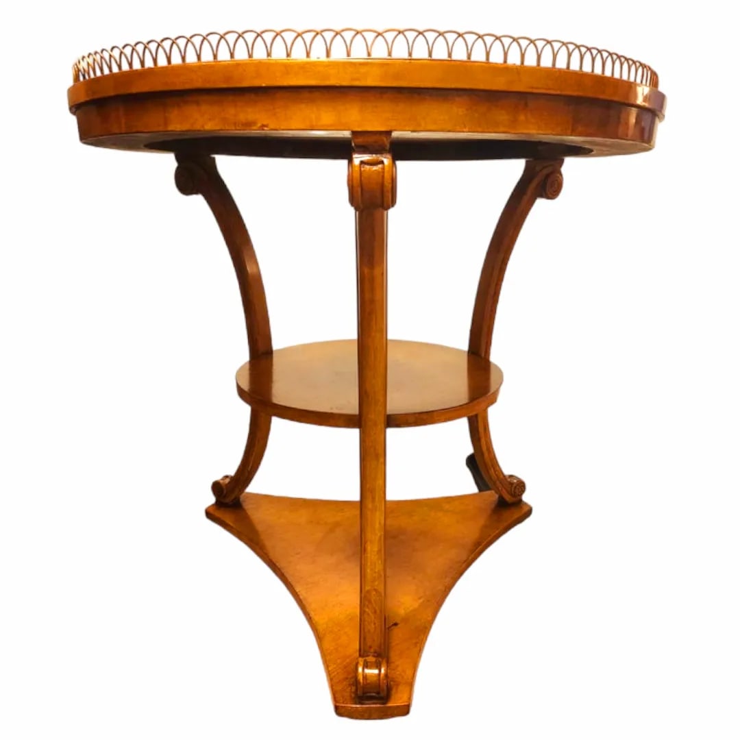Early 20th Century Antique Biedermeier Style Rolling Table With Reticulated Brass Gallery and Shelf - 2
