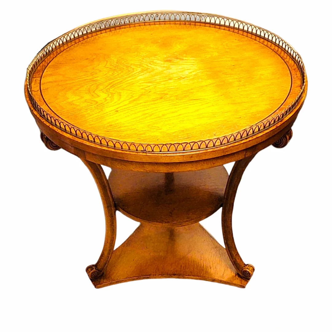 Early 20th Century Antique Biedermeier Style Rolling Table With Reticulated Brass Gallery and Shelf - 3