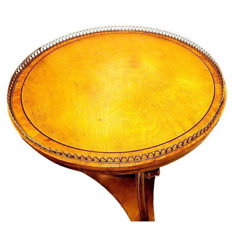 Early 20th Century Antique Biedermeier Style Rolling Table With Reticulated Brass Gallery and Shelf - 4
