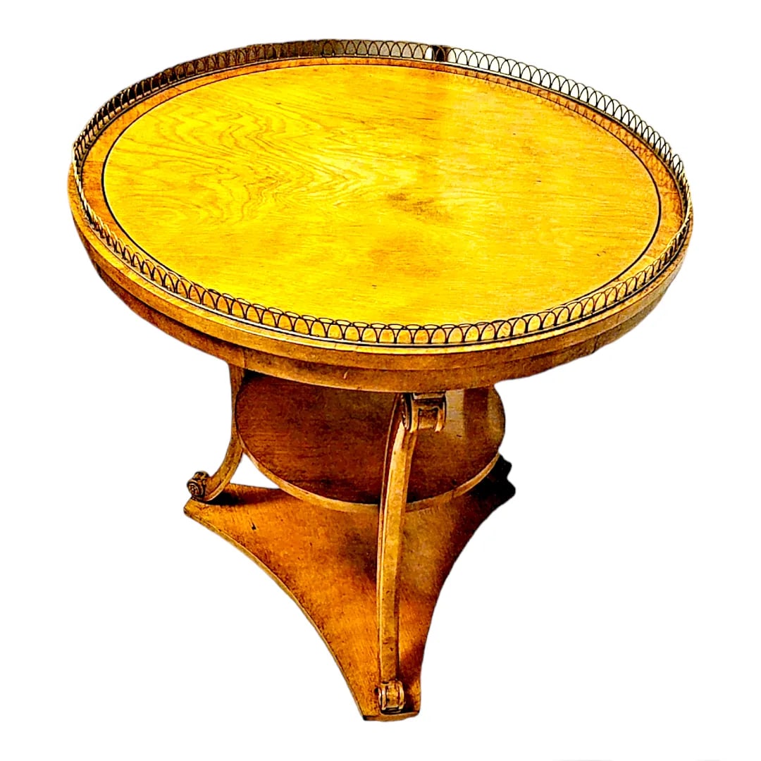 Early 20th Century Antique Biedermeier Style Rolling Table With Reticulated Brass Gallery and Shelf - 5