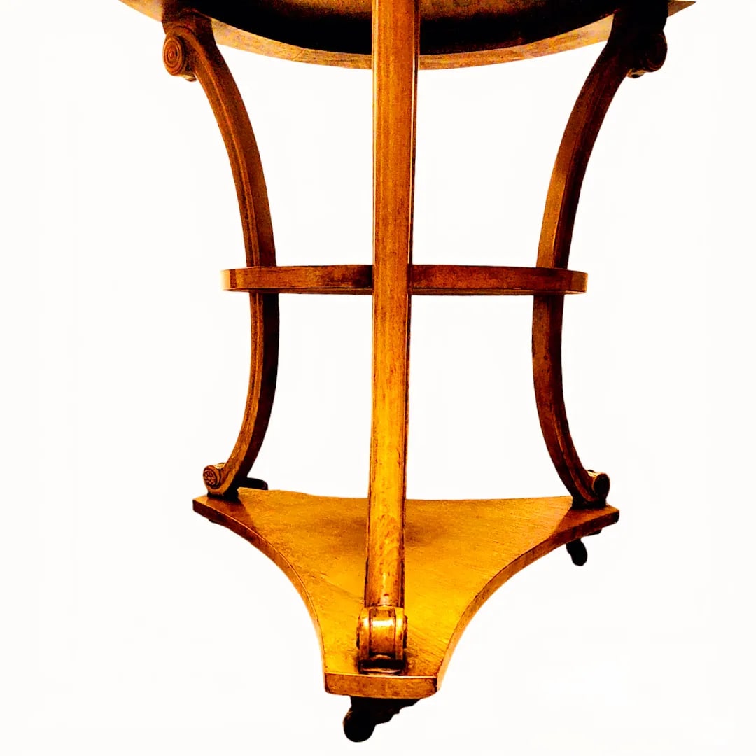 Early 20th Century Antique Biedermeier Style Rolling Table With Reticulated Brass Gallery and Shelf - 8