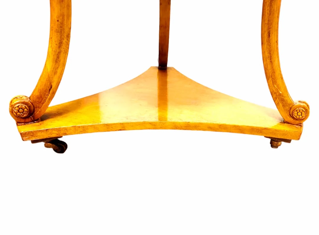 Early 20th Century Antique Biedermeier Style Rolling Table With Reticulated Brass Gallery and Shelf - 9