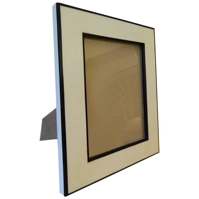 Ebony Wood Inlay Parchment Picture Frame: Beautiful Parchment picture frame with ebony wood inlay. Easel stand, frame size 11''X 9''wide glass opening 7-3/4'' X 5-3/4'' Galart specializes in boxes, humidors, trays, lamps and other high qualit