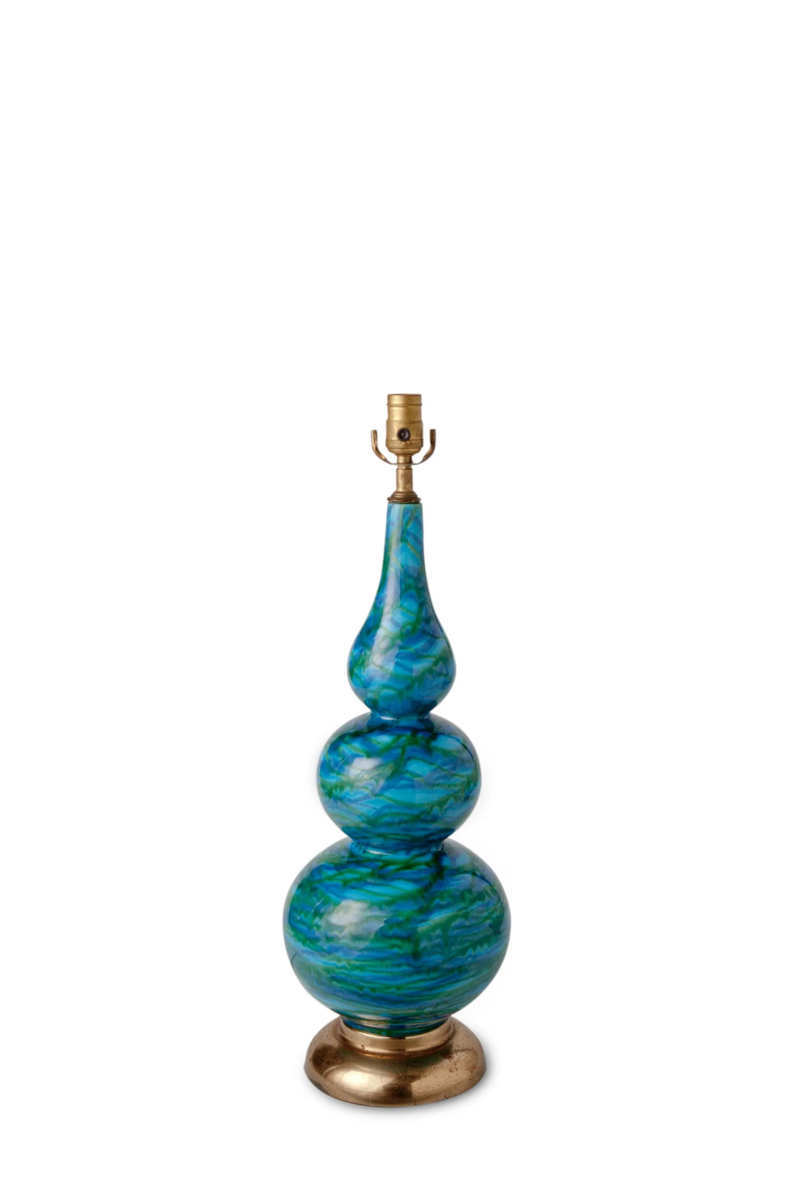 Mid Century Blue Glazed Ceramic Table Lamp - 2