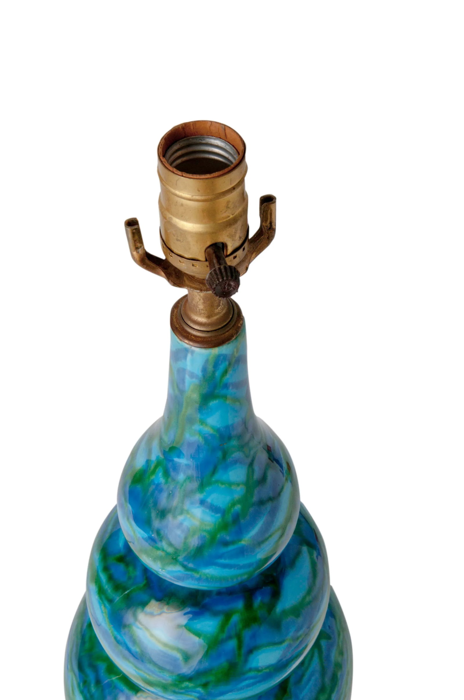 Mid Century Blue Glazed Ceramic Table Lamp - 3
