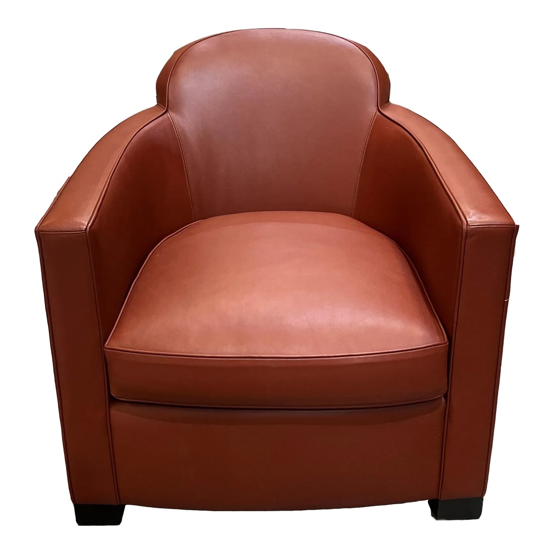 Club Chair by John Hutton: This one-of-a-kind art deco club chair radiates comfort and luxury. The material is from Holly Hunt, and the design concept is by John Hutton, who provides an appealing slightly slanted rounded