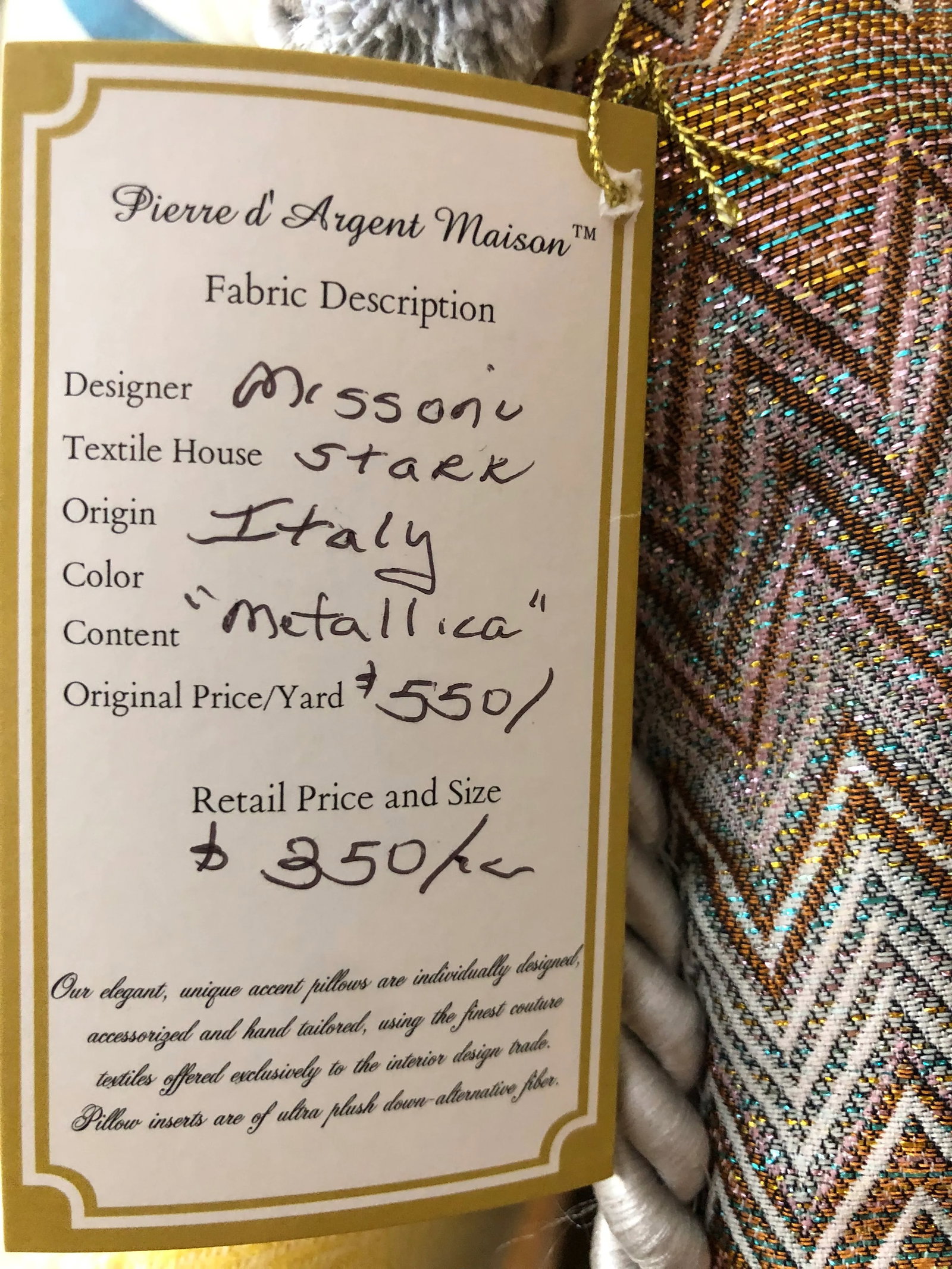 Pierre d'Argent Maison Missoni Metallica in Copper Accent Pillow - 4