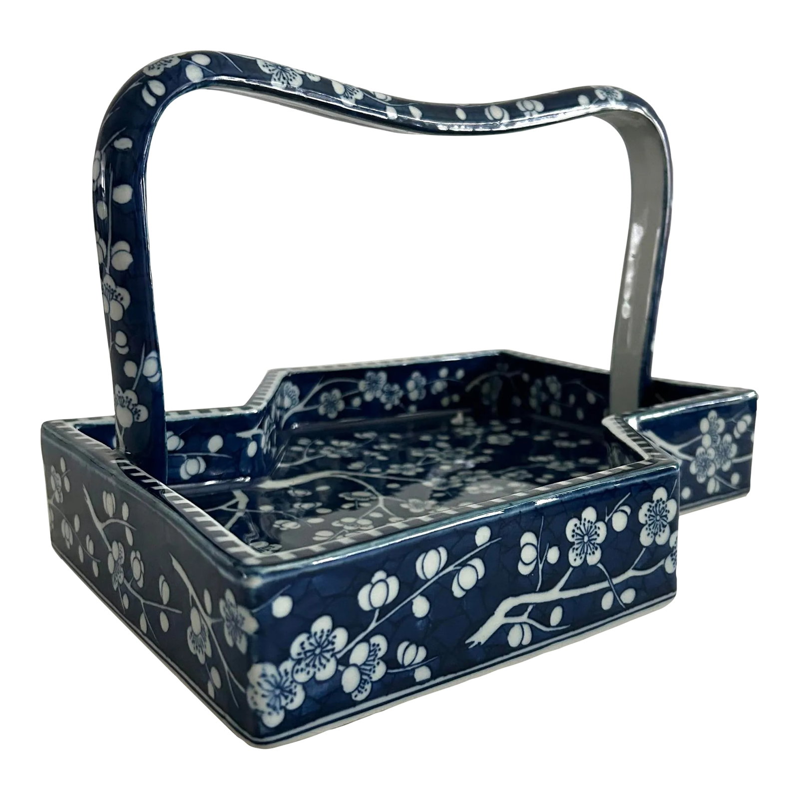 Mid 20th Century Gump's Vintage Asian Cherry Blossom Porcelain Handled Tray: Offered is a fabulous Gump's handled tray, decorated with a traditional cherry blossom design and in excellent vintage condition. Gump's is a famed high end department store and retail legend based