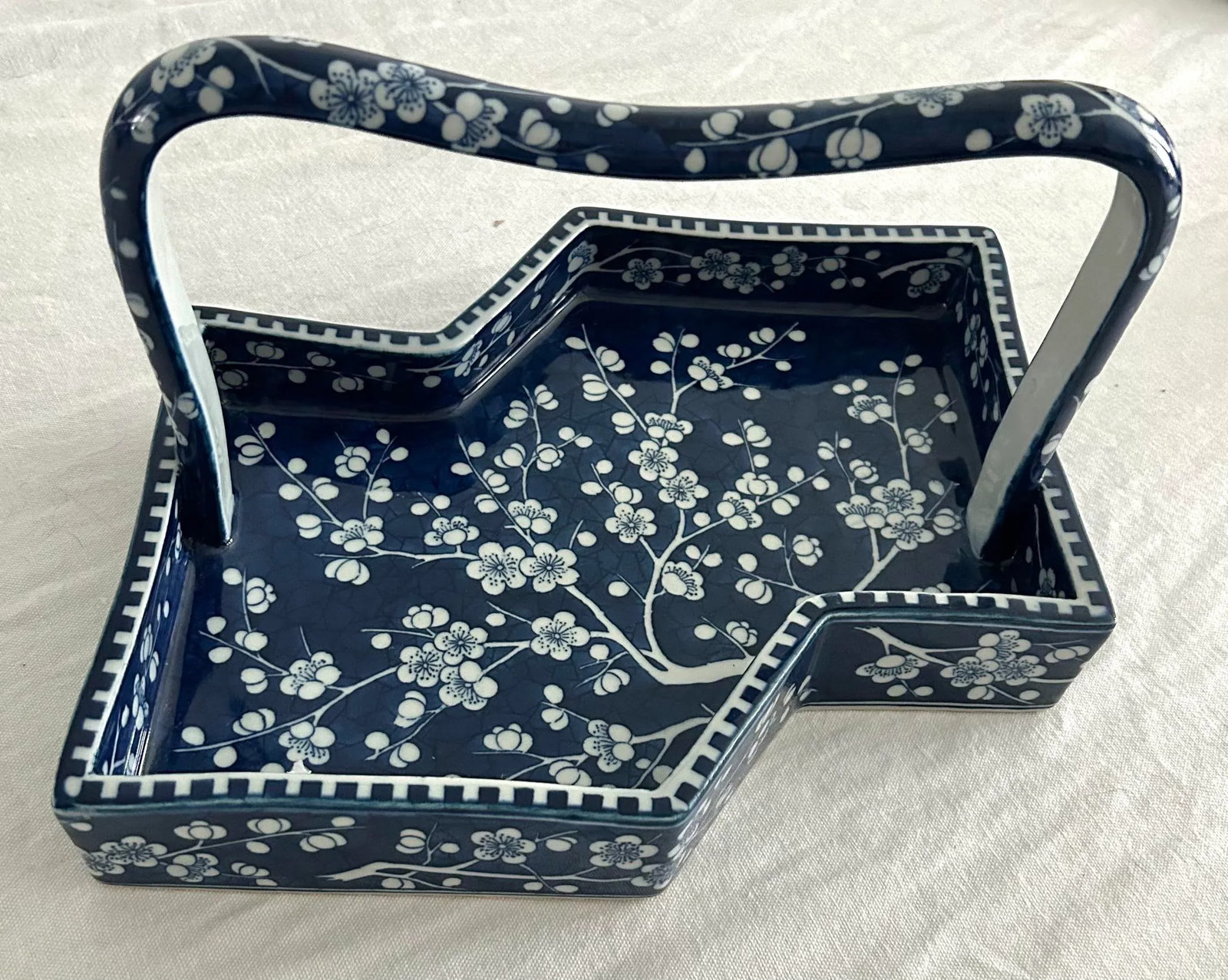 Mid 20th Century Gump's Vintage Asian Cherry Blossom Porcelain Handled Tray - 3