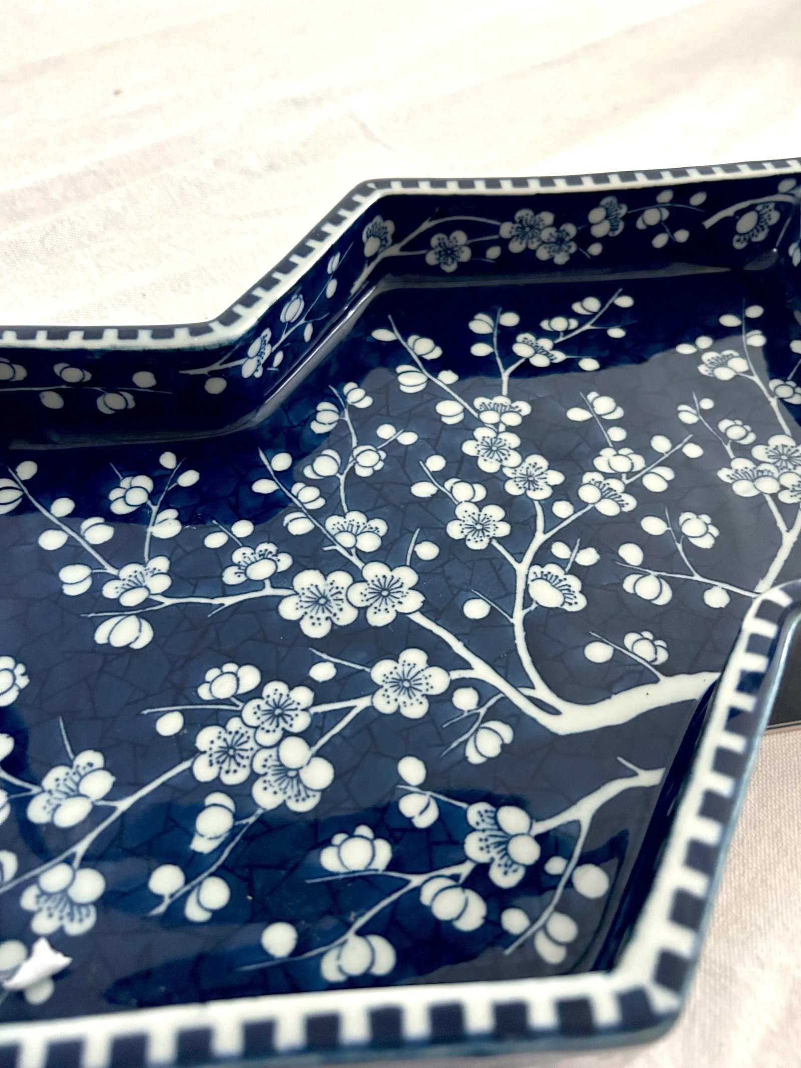 Mid 20th Century Gump's Vintage Asian Cherry Blossom Porcelain Handled Tray - 4