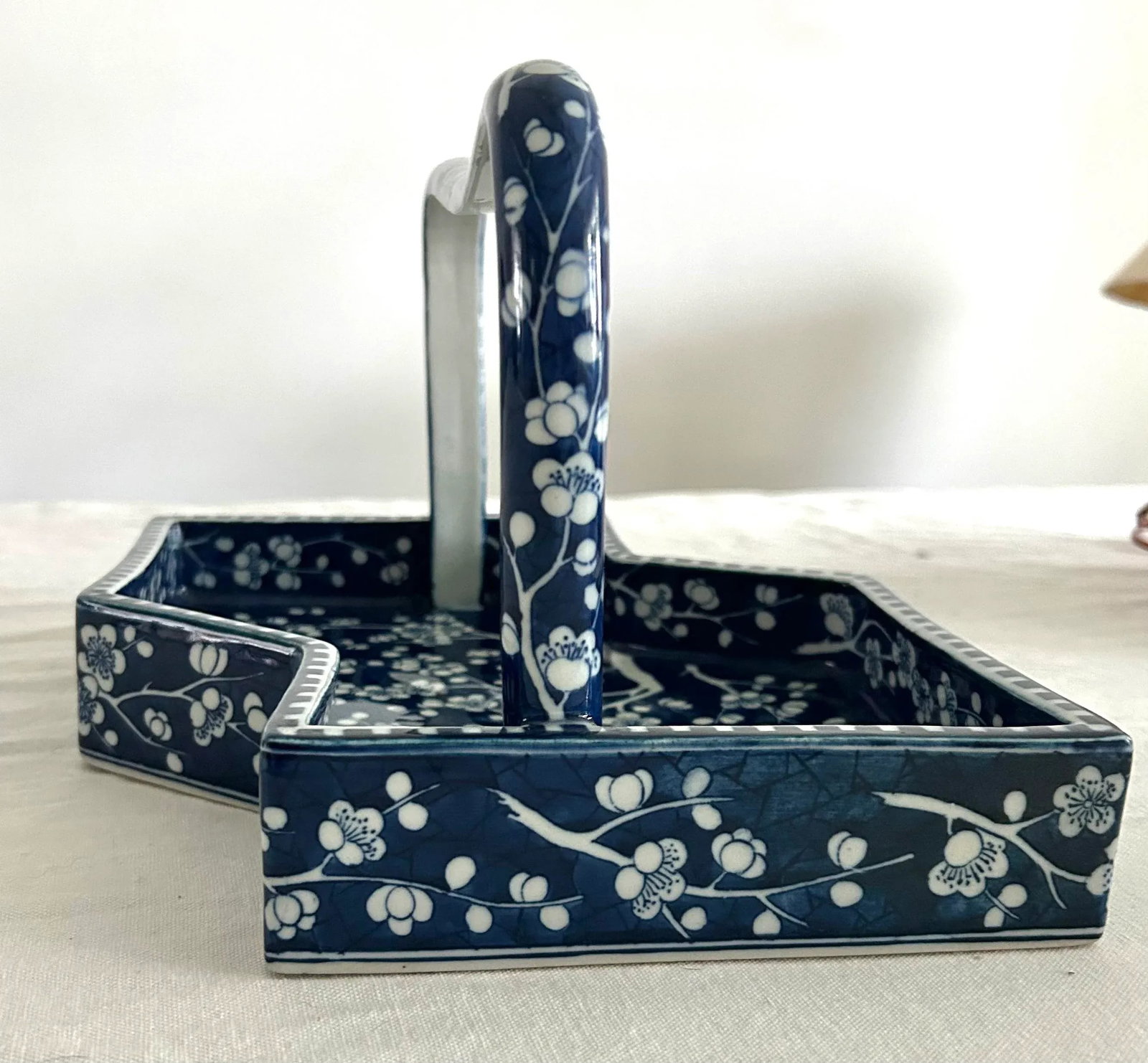 Mid 20th Century Gump's Vintage Asian Cherry Blossom Porcelain Handled Tray - 5
