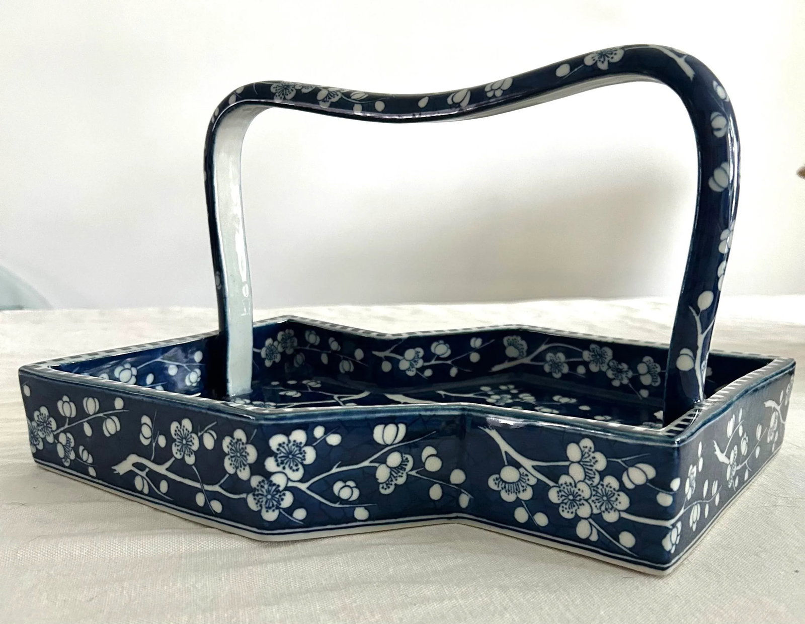 Mid 20th Century Gump's Vintage Asian Cherry Blossom Porcelain Handled Tray - 6