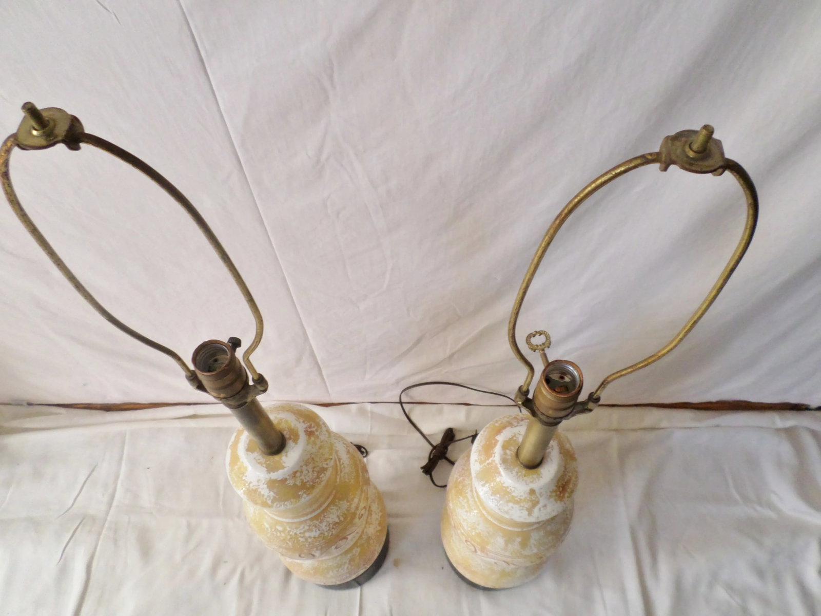 Mid Century Modern Ceramic Table Lamps Yellow and White - a Pair - 9