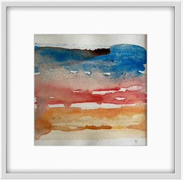 Contemporary Abstract Watercolor Seascape Painting on Paper by Stephanie Cate: "Bombay Beach Sunset" Original watercolor painting on paper made on location Salton Sea, California. Condition: Imperfections: No Imperfections Condition Notes: Excellent condition. Origin: United
