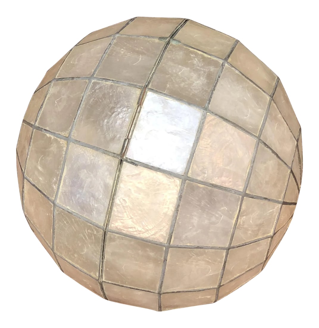 Mid-Century Feldman Capiz Shell Hanging Ball Light: This is an absolutely amazing light that was actually made from capiz shells and leaded together. It's so pretty how the shells give an ever so slight rainbow effect. This light was made by Feldman