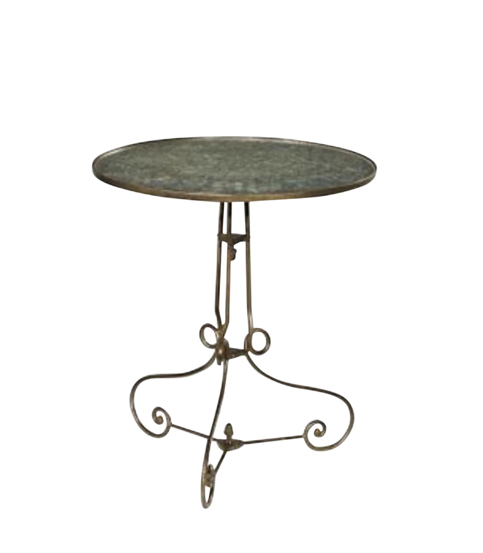 Transitional Hickory Chair Venice Side Table: Elegant transitional Hickory Chair Venice side table. Feature bronze finish with a subtle vertagris patina and antique mirro top. Showroom floor sample. Condition: Imperfections: Some Imperfections Co