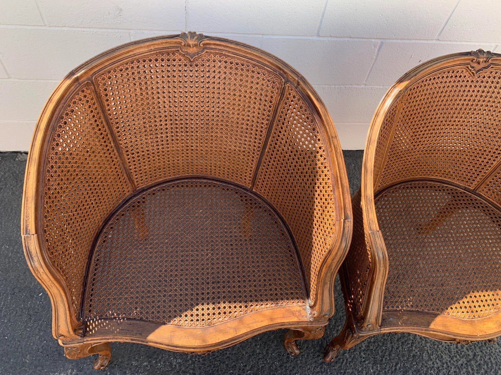 Antique French Louis XV Double Cane Tub Chairs a Pair - 12