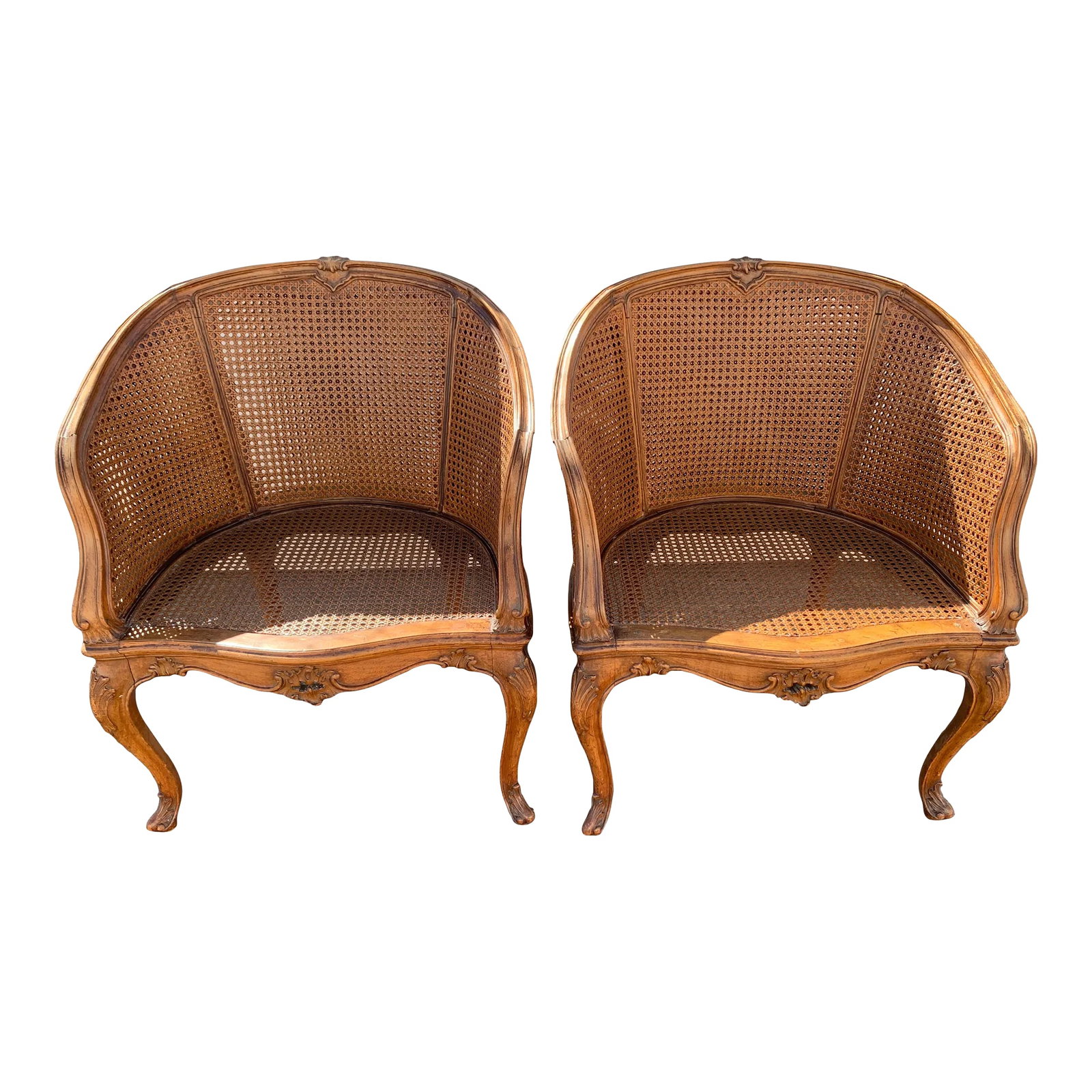 Antique French Louis XV Double Cane Tub Chairs a Pair (1 of 12)
