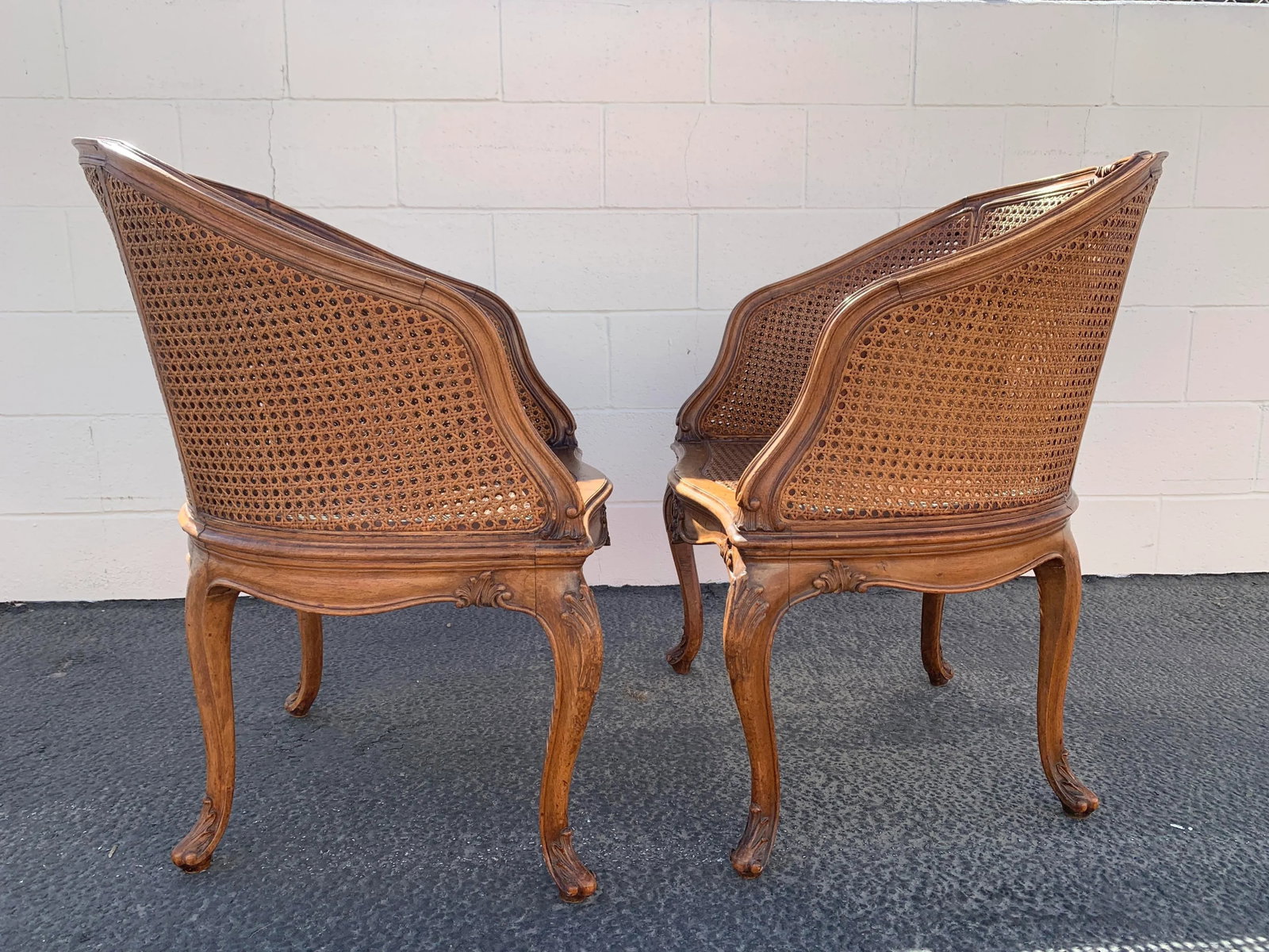Antique French Louis XV Double Cane Tub Chairs a Pair - 3