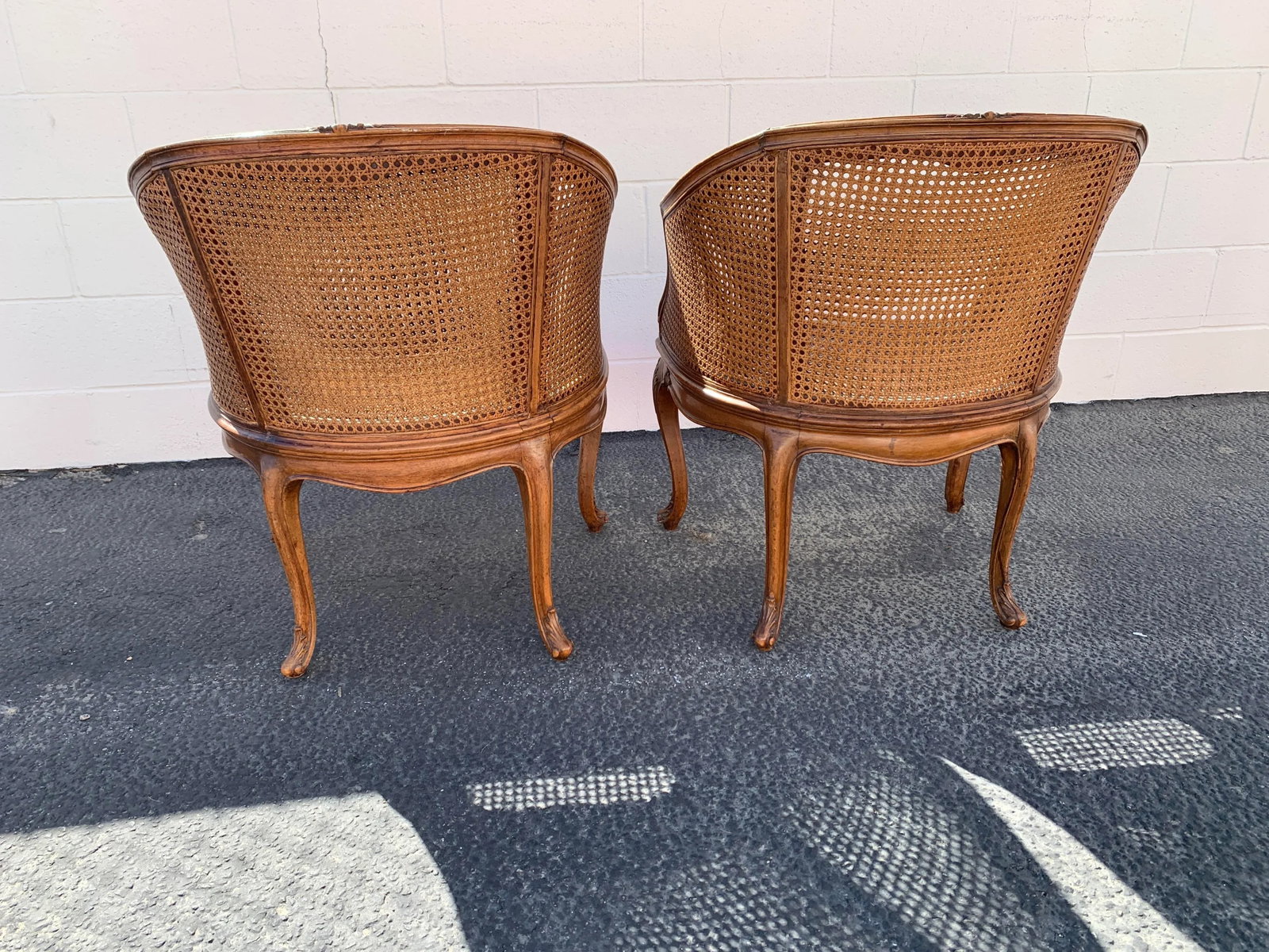 Antique French Louis XV Double Cane Tub Chairs a Pair - 4