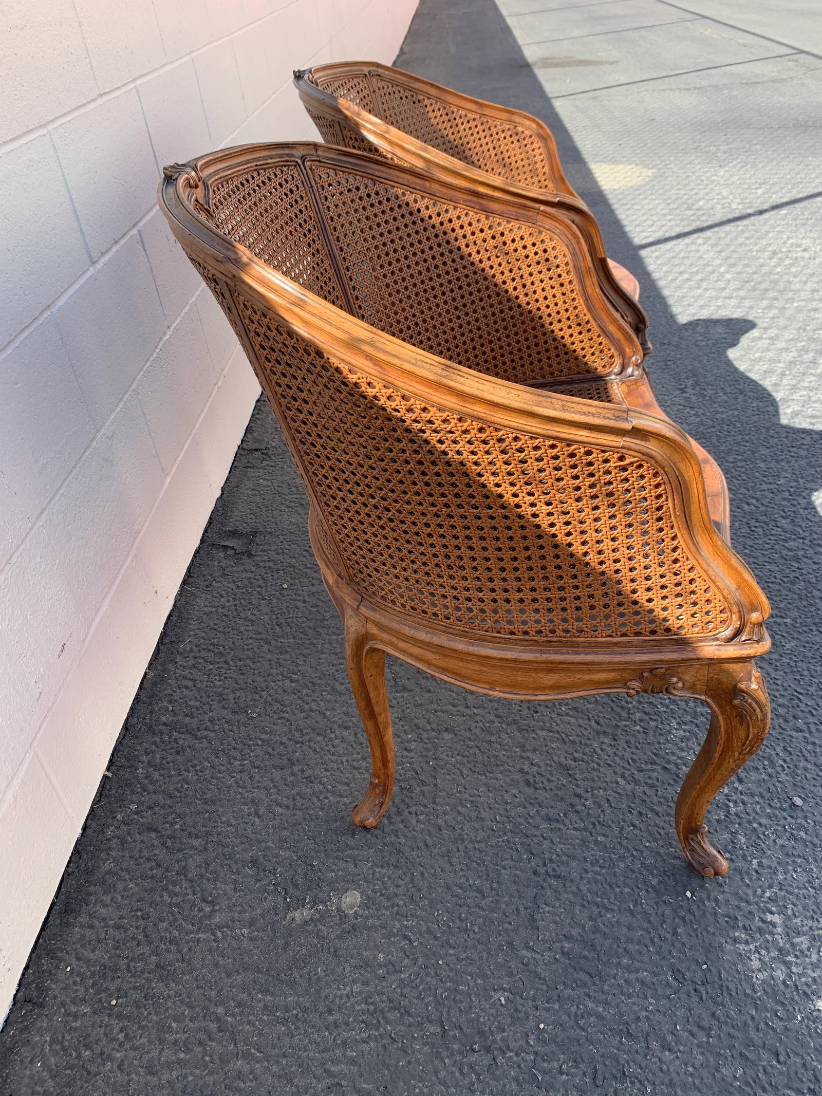 Antique French Louis XV Double Cane Tub Chairs a Pair - 5