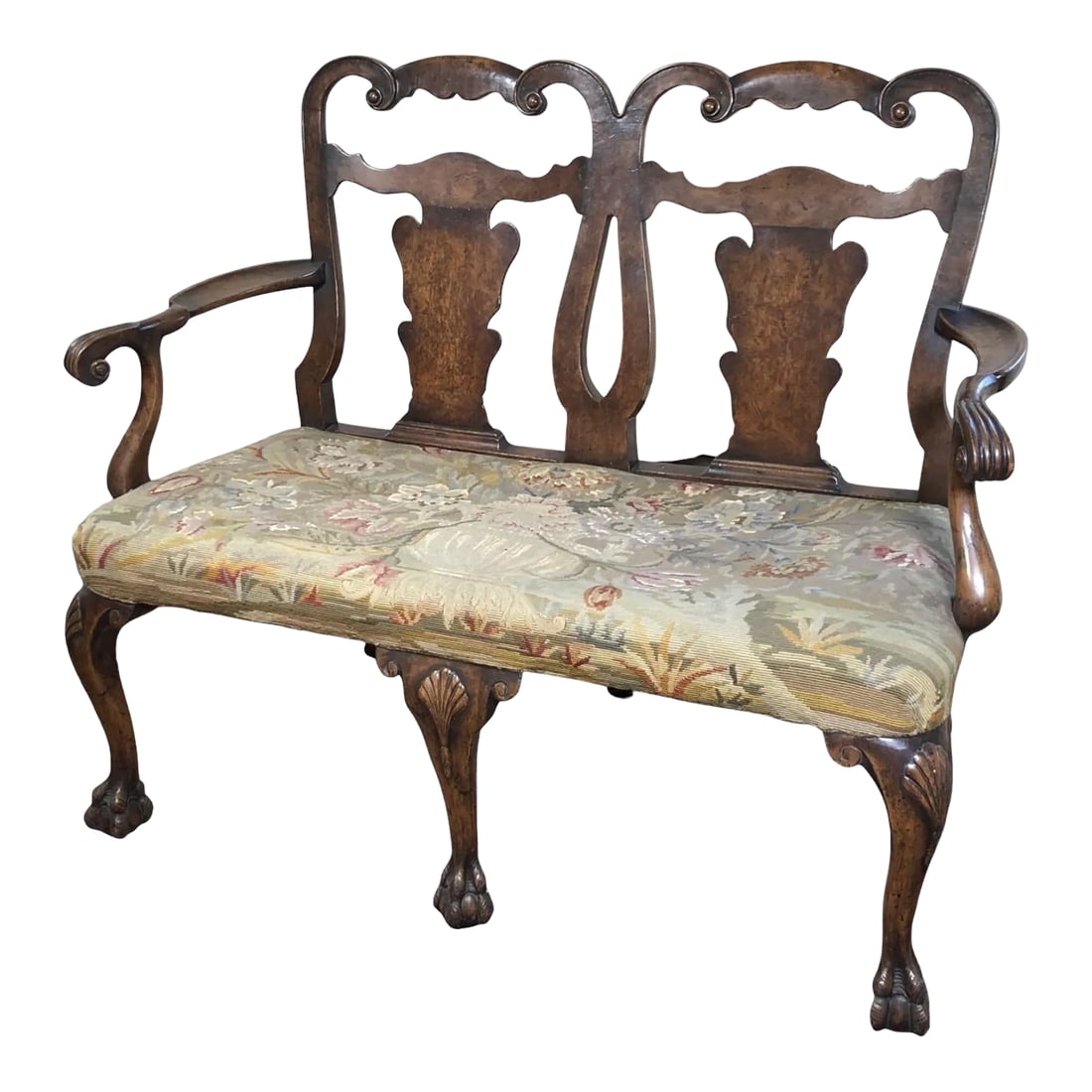 1940s Vintage Antique-Style English Chippendale Double-Chair Settee (1 of 9)