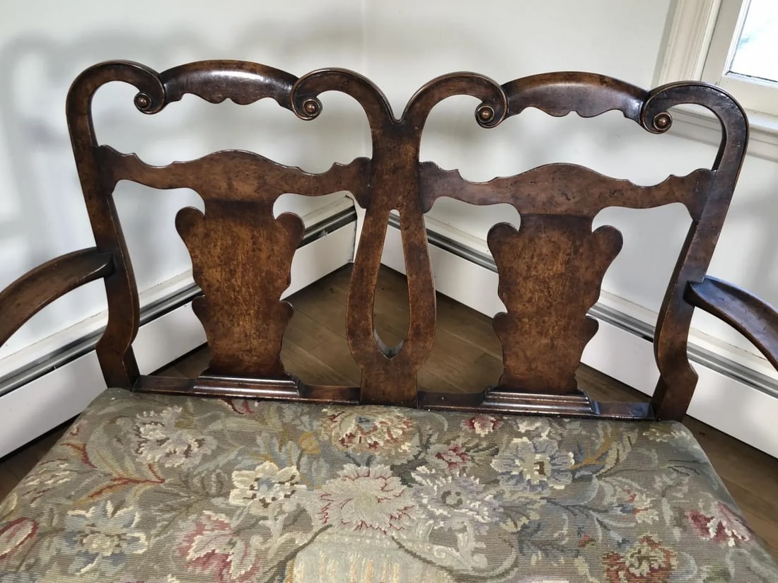 1940s Vintage Antique-Style English Chippendale Double-Chair Settee - 4