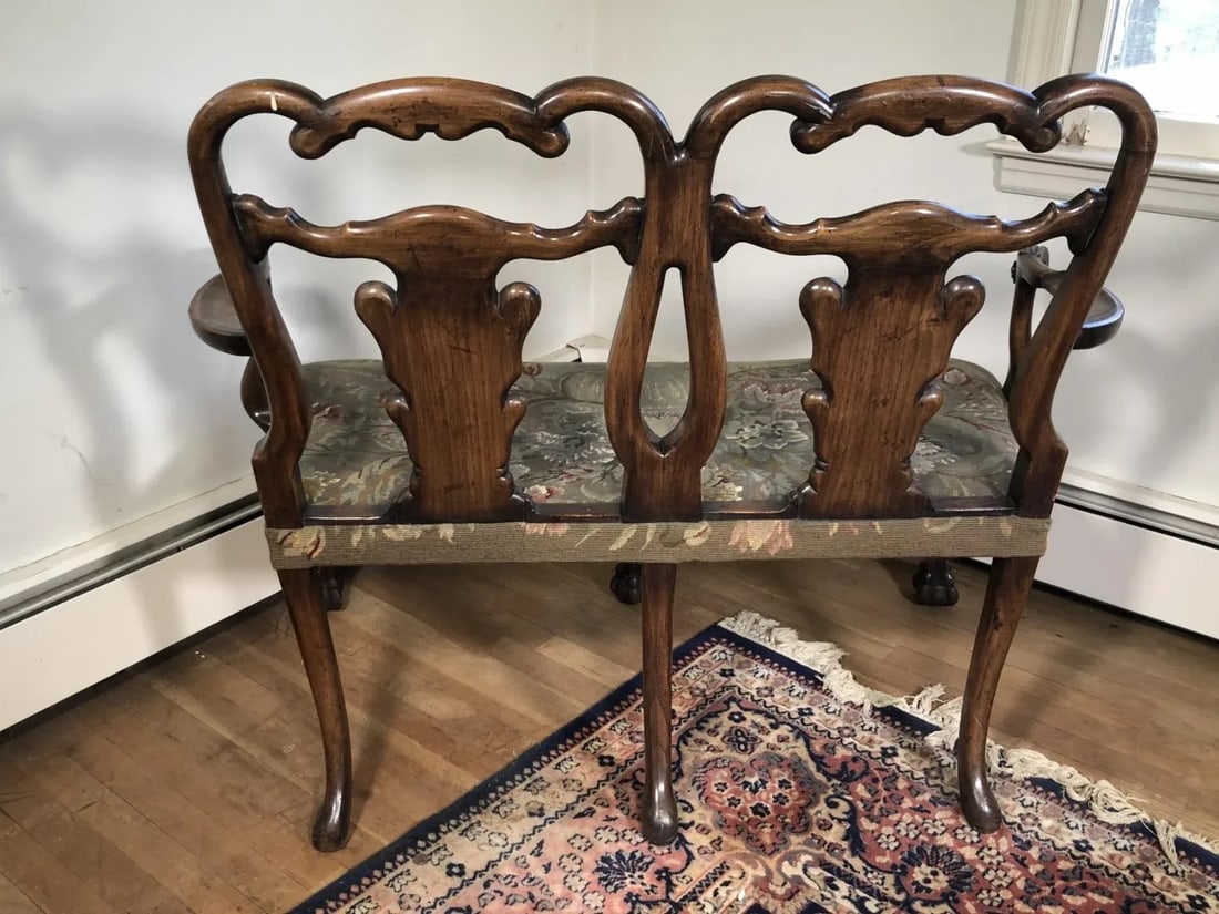 1940s Vintage Antique-Style English Chippendale Double-Chair Settee - 5