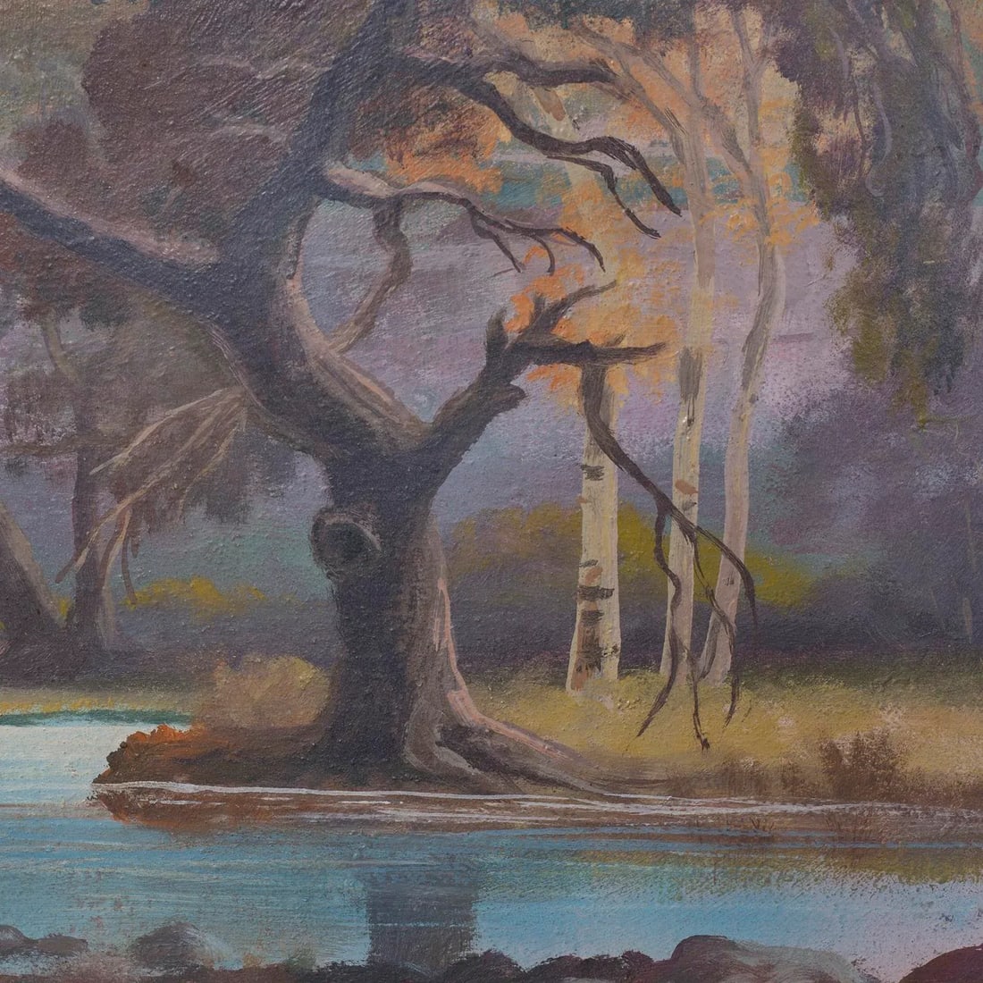 Mid 20th Century Vintage Landscape Trees & Mountains Oil Painting by Everett H. Sloan - 3