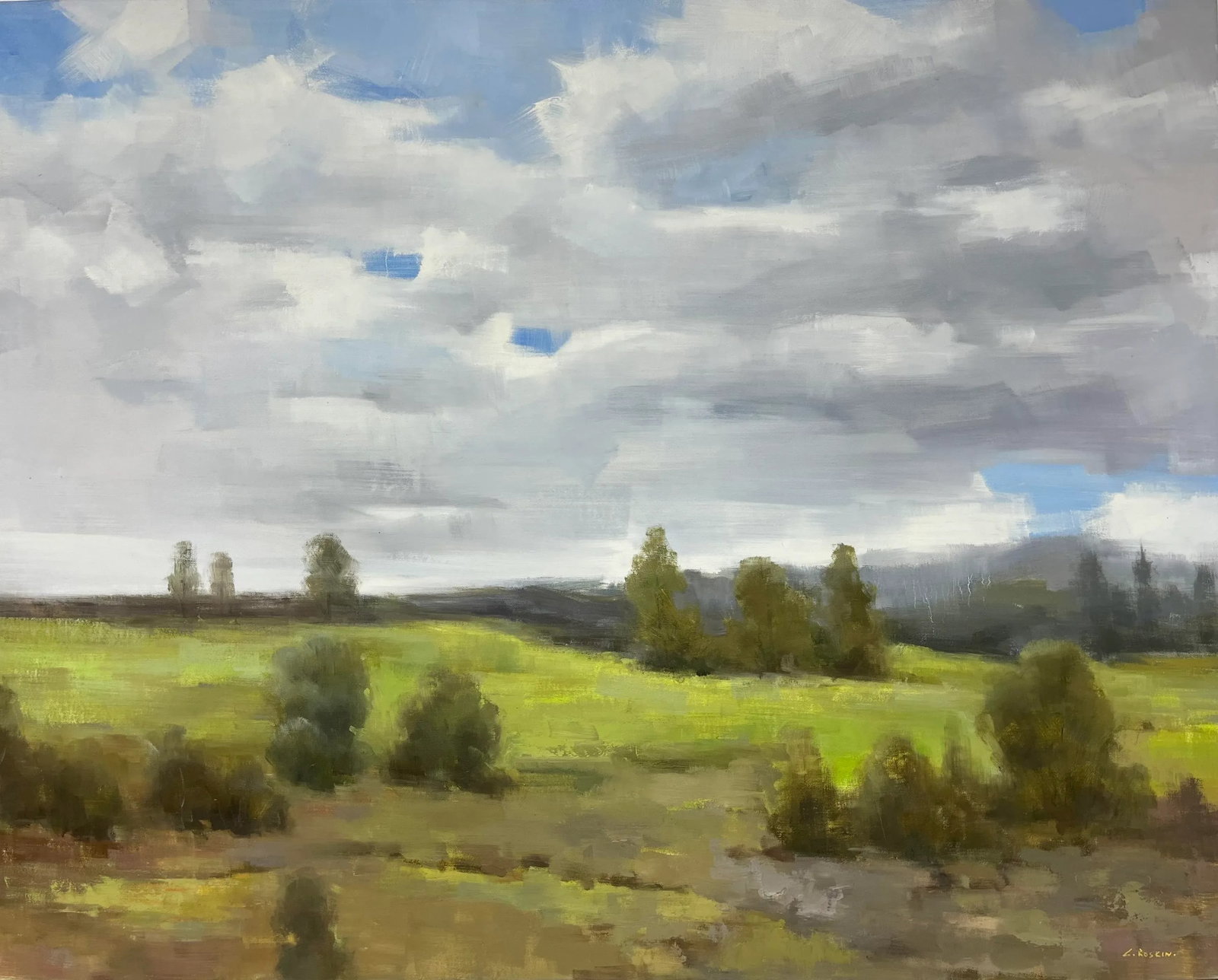 Impressionistic Landscape Original Oil Painting: A stunning impressionistic landscape oil painting on canvas, featuring a rich blend of greens, blues, and earthy tones. Loose, expressive brushstrokes bring the natural scene to life with a sense of