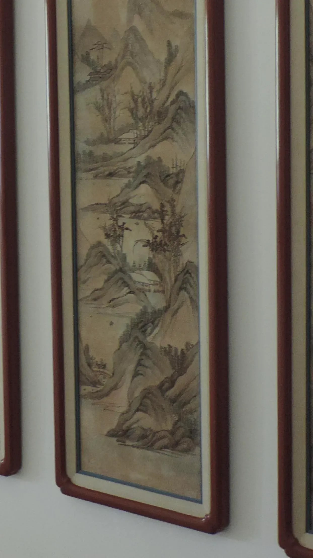 Red Lacquer Framed Chinese Landscape Silk Panels - Set of 8 - 10
