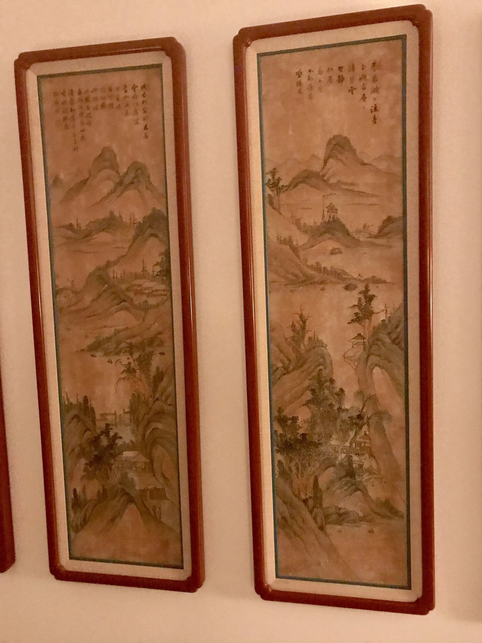 Red Lacquer Framed Chinese Landscape Silk Panels - Set of 8 - 3