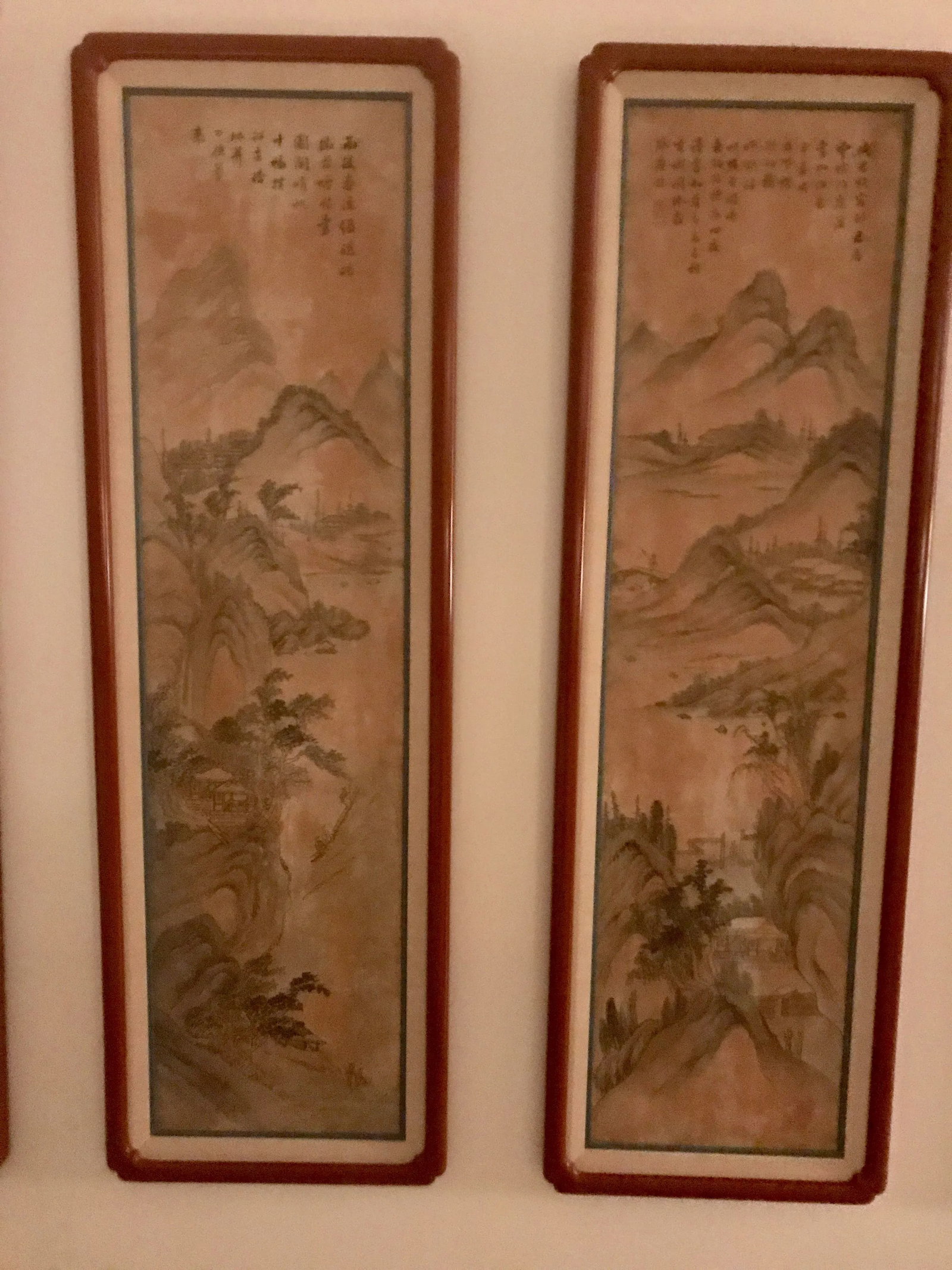 Red Lacquer Framed Chinese Landscape Silk Panels - Set of 8 - 4