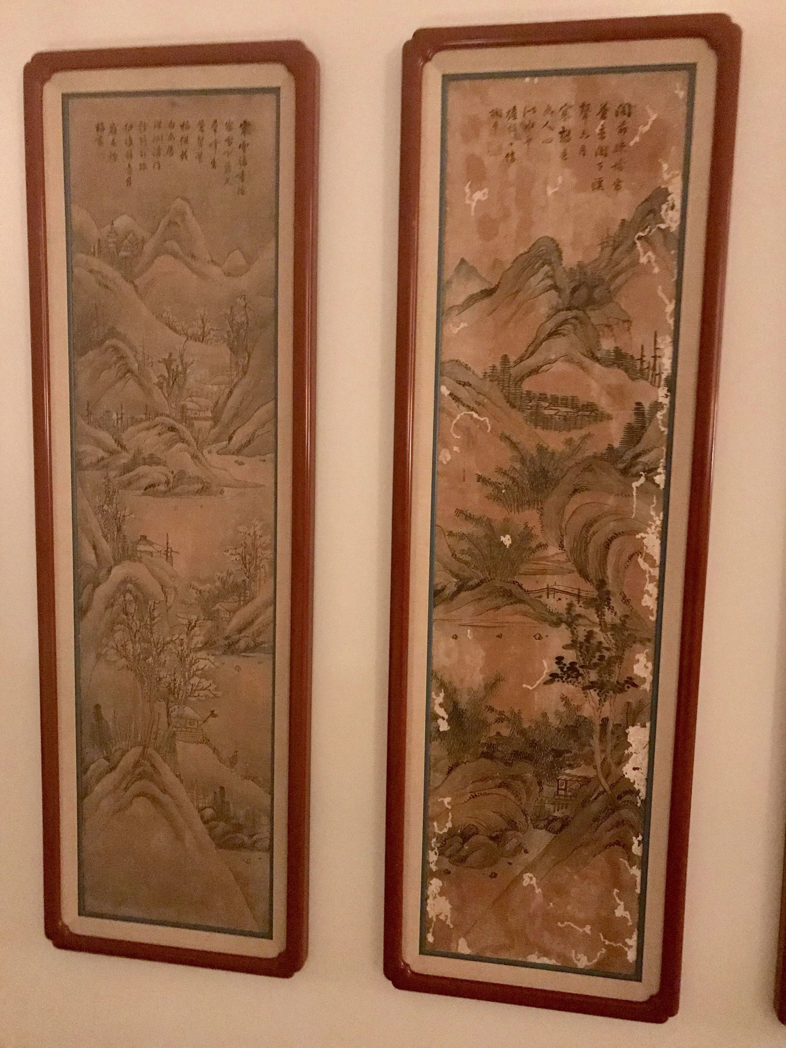 Red Lacquer Framed Chinese Landscape Silk Panels - Set of 8 - 5