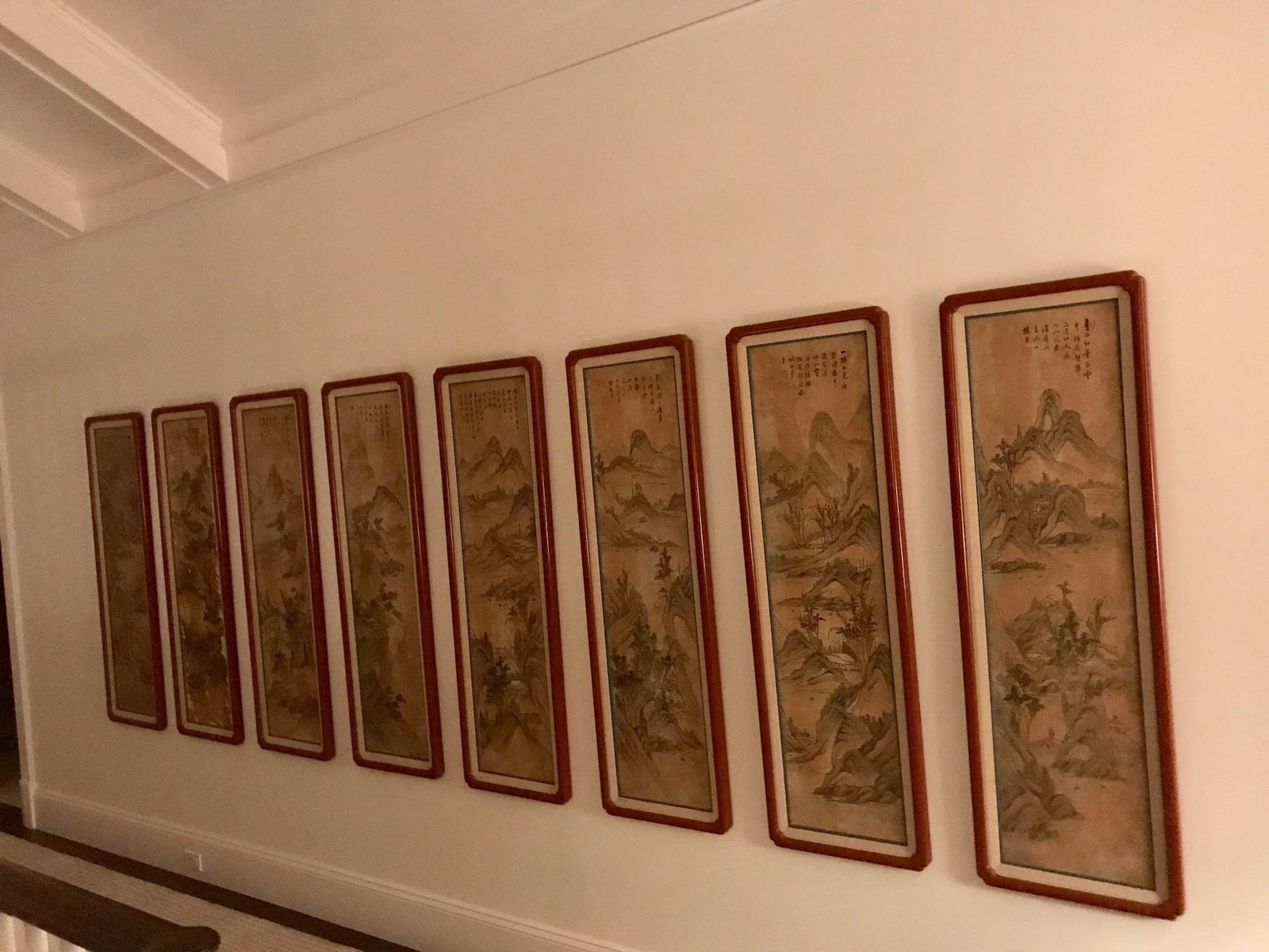 Red Lacquer Framed Chinese Landscape Silk Panels - Set of 8 - 6