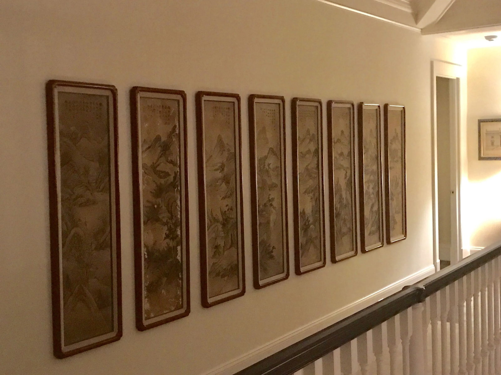 Red Lacquer Framed Chinese Landscape Silk Panels - Set of 8 - 7