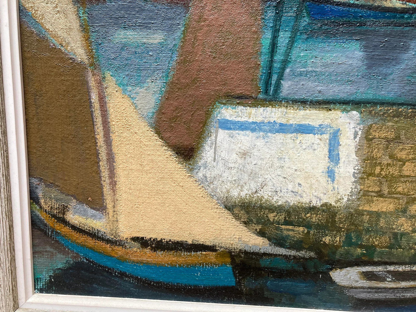 Mid-Century Harbor Scene Oil Painting by Rossat - 10